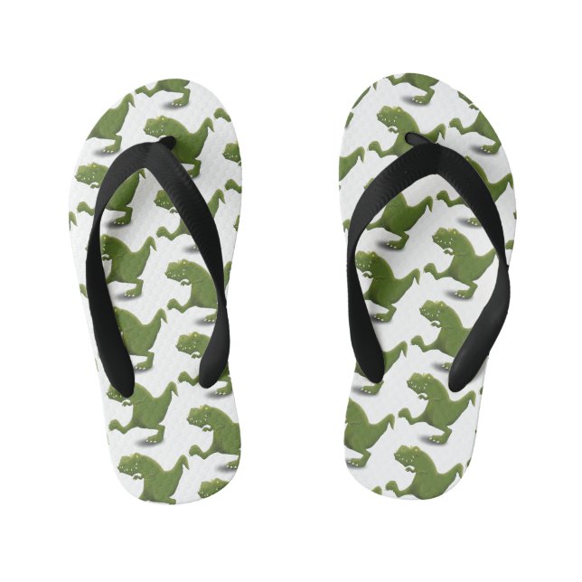 Funny T rex dinosaur cartoon humour Kid's Flip Flops (Footbed)