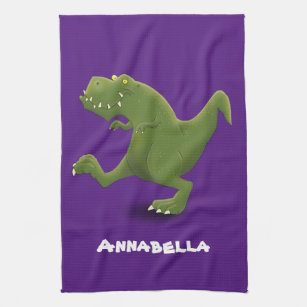 Funny T rex dinosaur cartoon humour Kitchen Towel