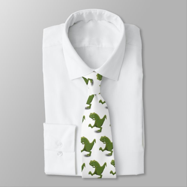 Funny T rex dinosaur cartoon humour Tie (Tied)
