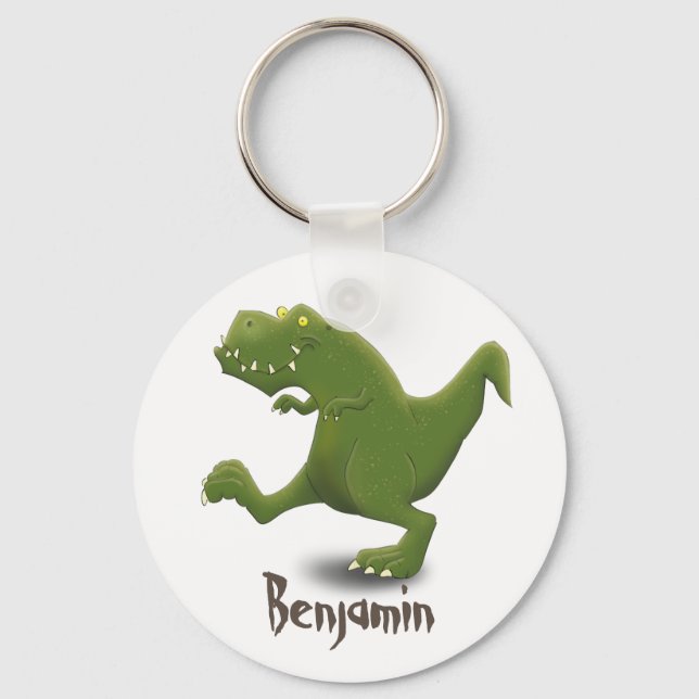 Funny t rex dinosaur cartoon illustration keychain (Front)