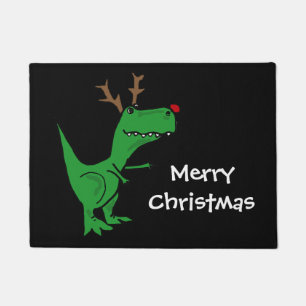 Funny T-Rex Dinosaur Christmas Reindeer Doormat