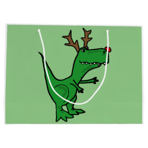 Funny T-Rex Dinosaur Christmas Reindeer Large Gift Bag