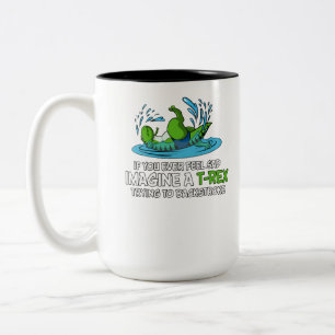 Funny T-Rex Dinosaur Hates Backstroke Swimming Two-Tone Coffee Mug