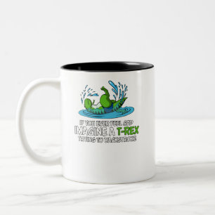Funny T-Rex Dinosaur Hates Backstroke Swimming Two-Tone Coffee Mug