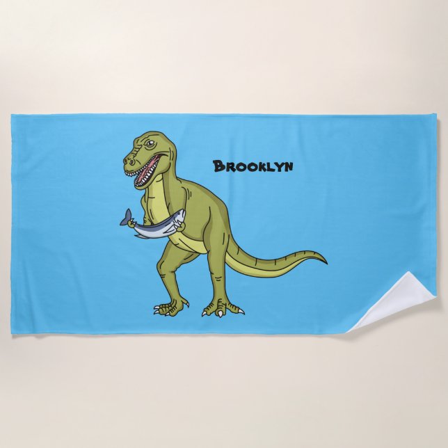 Funny T rex dinosaur illustration Beach Towel (Front)