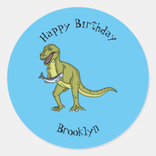 Funny T rex dinosaur illustration  Classic Round Sticker