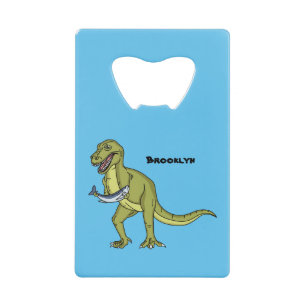 Funny T rex dinosaur illustration  Credit Card Bottle Opener