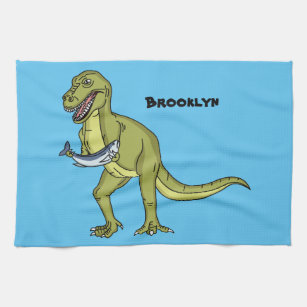 Funny T rex dinosaur illustration Kitchen Towel