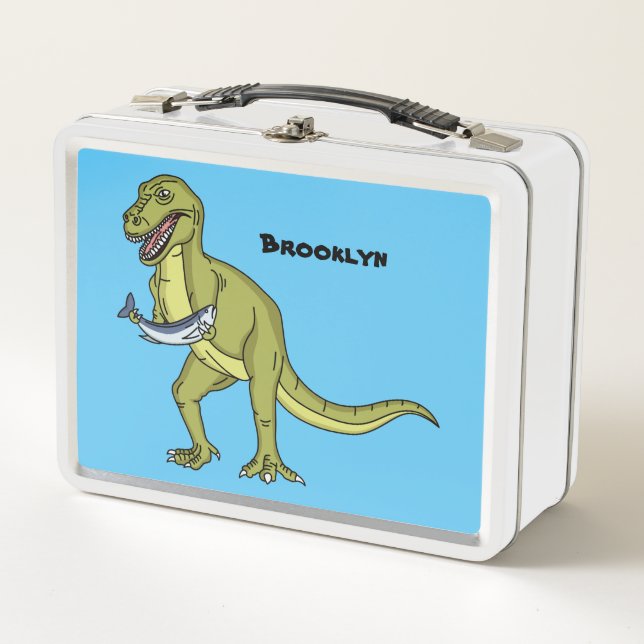 Funny T rex dinosaur illustration  Metal Lunch Box (Front)