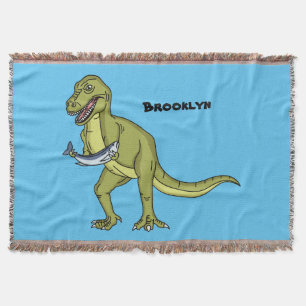 Funny T rex dinosaur illustration Throw Blanket