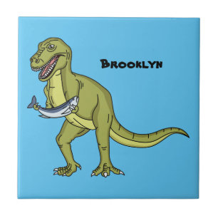 Funny T rex dinosaur illustration Tile