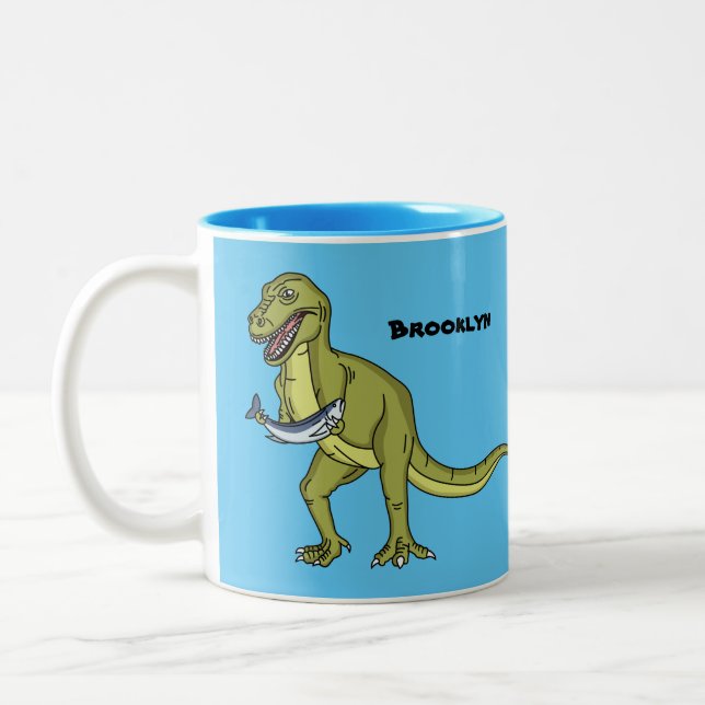 Funny T rex dinosaur illustration Two-Tone Coffee Mug (Left)