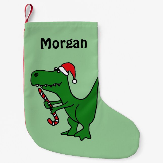 Funny T-Rex Dinosaur in Santa Hat Stocking (Front)