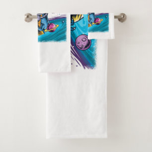Funny T-Rex Dinosaur in Space Bath Towel Set