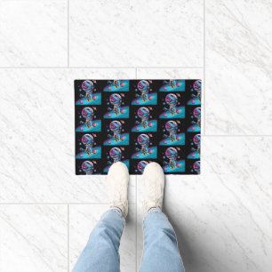 Funny T-Rex Dinosaur in Space Doormat