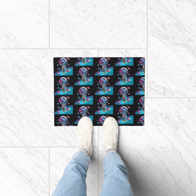 Funny T-Rex Dinosaur in Space Doormat (Indoor)