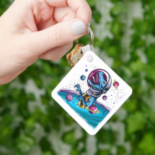Funny T-Rex Dinosaur in Space Keychain