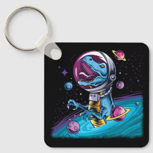 Funny T-Rex Dinosaur in Space Keychain