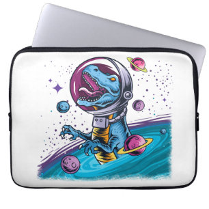 Funny T-Rex Dinosaur in Space Laptop Sleeve