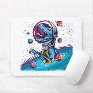 Funny T-Rex Dinosaur in Space Mouse Pad