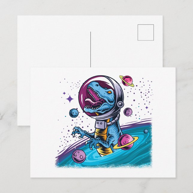 Funny T-Rex Dinosaur in Space Postcard (Front/Back)