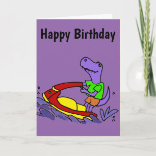 Funny T-rex Dinosaur Jet Skiing Cartoon Card