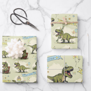 Funny T Rex Dinosaur Jurassic Boy Birthday Party Wrapping Paper Sheet