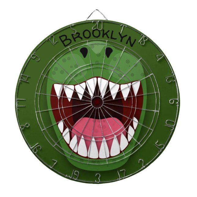 Funny T Rex dinosaur mouth cartoon illustration Dartboard (Front)