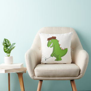 Funny T-Rex Dinosaur Playing Golf Throw Pillow
