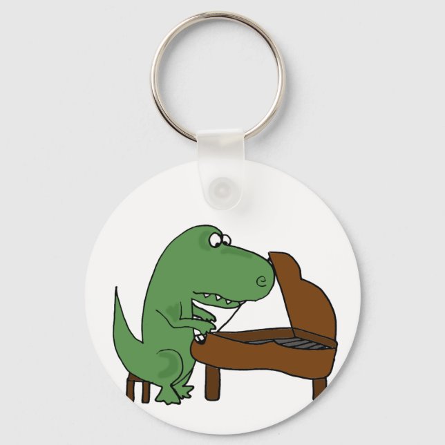 Funny T-Rex Dinosaur Playing Piano Keychain (Front)