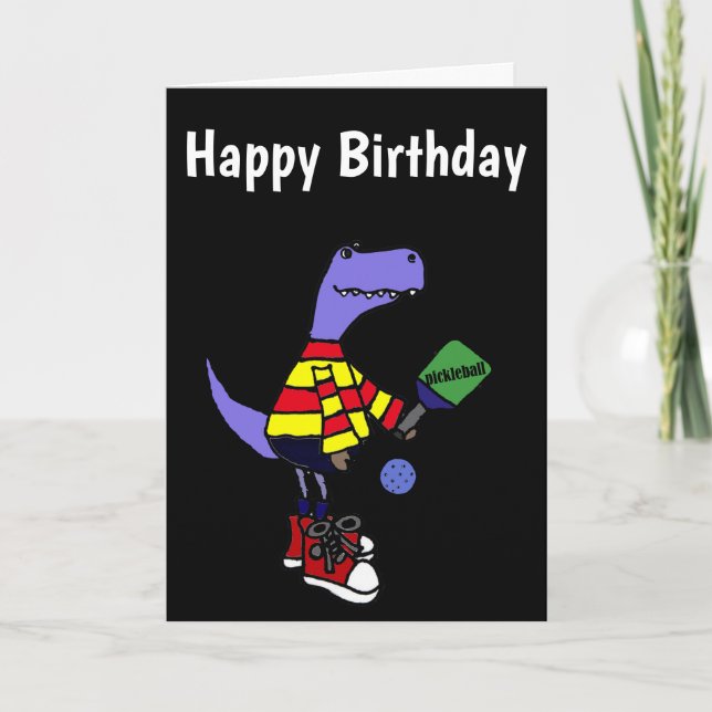 Funny T-rex Dinosaur Playing Pickleball Card (Front)