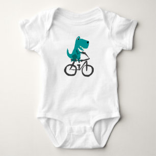 Funny T-rex Dinosaur Riding Bicycle Cartoon Baby Bodysuit