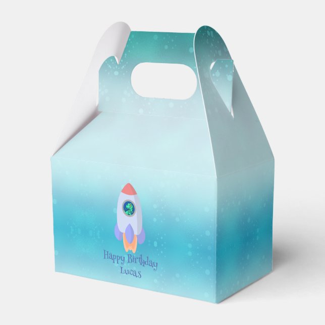 Funny T-rex dinosaur rocket School kid Birthday  Favor Box (Front Side)