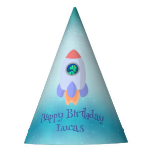 Funny T-rex dinosaur rocket School kid Birthday Party Hat