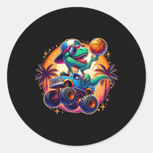 Funny T-rex Dinosaur Sketll Player Kids Toddlers Y Classic Round Sticker