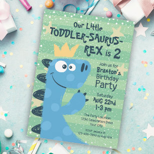 Funny T-Rex Dinosaur Theme Toddler Boy's Birthday Invitation