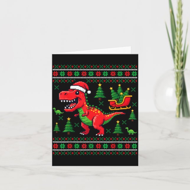 Funny T-rex Dinosaur Ugly Christmas Pajama Xmas  Card (Front)