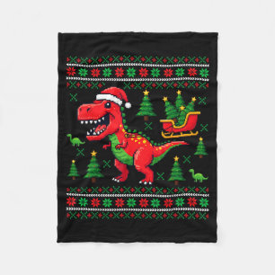 Funny T-rex Dinosaur Ugly Christmas Pajama Xmas Fleece Blanket