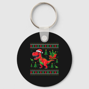 Funny T-rex Dinosaur Ugly Christmas Pajama Xmas Keychain