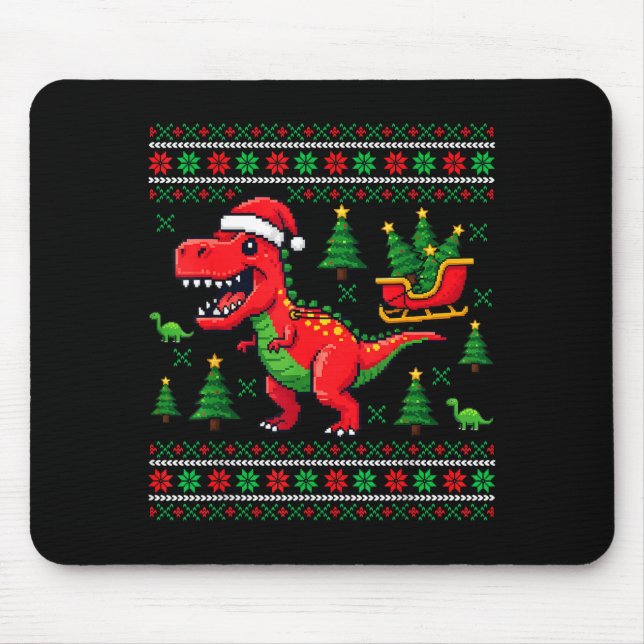 Funny T-rex Dinosaur Ugly Christmas Pajama Xmas  Mouse Pad (Front)