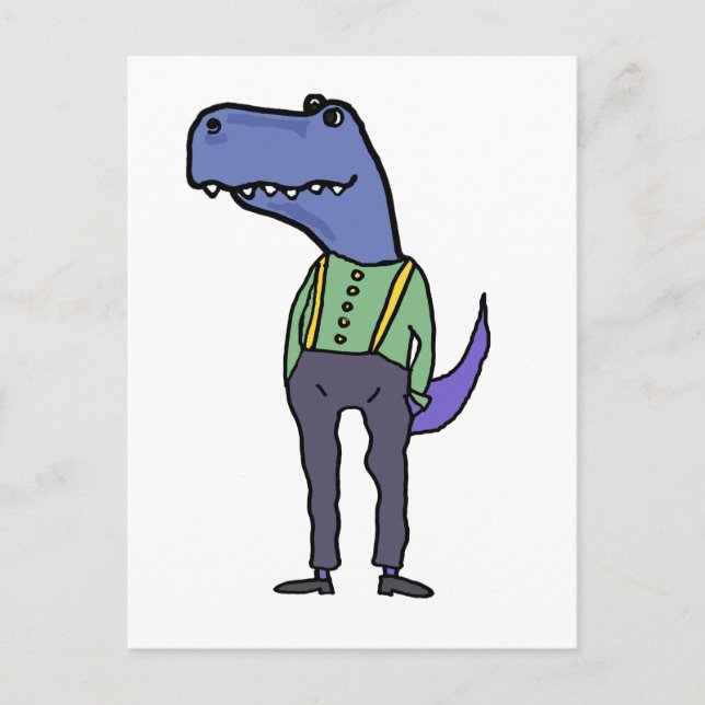 Funny T-rex Dinosaur wearing Suspenders Postcard (Front)