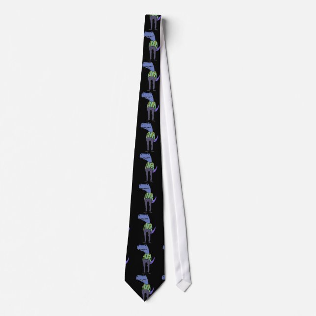 Funny T-rex Dinosaur wearing Suspenders Tie (Front)