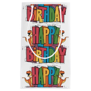 Funny T-rex Dinosaurs and Colourful Block Birthday Small Gift Bag