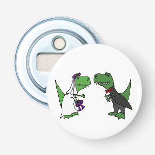 Funny T-rex Dinosaurs Bride and Groom Wedding Art Bottle Opener