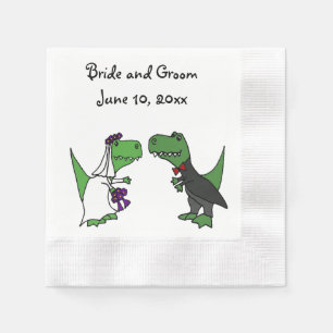 Funny T-rex Dinosaurs Bride and Groom Wedding Art Napkin