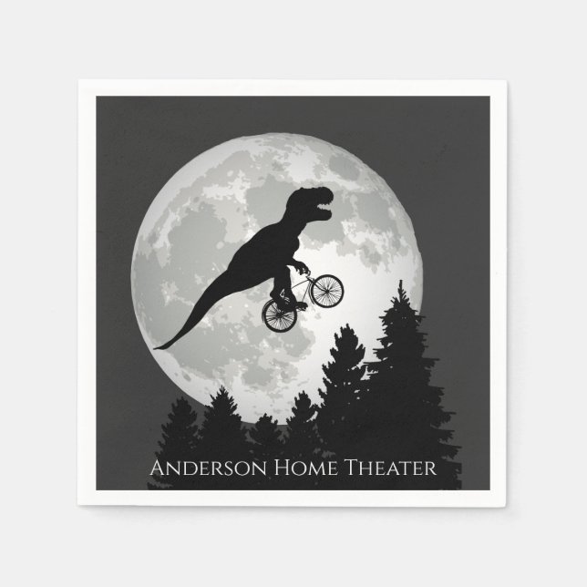 Funny T-Rex Flying on Bicycle and Full Moon Napkin (Front)