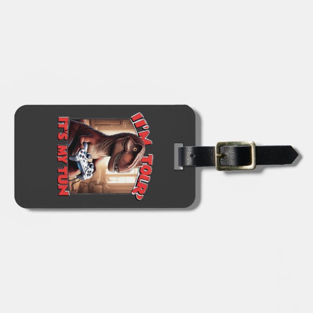 Funny T-Rex Gamer Quote Design Luggage Tag (Front Horizontal)