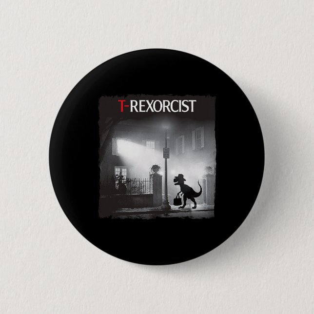 Funny T-rex Horror Parody Dinosaur Halloween Retro 2 Inch Round Button (Front)