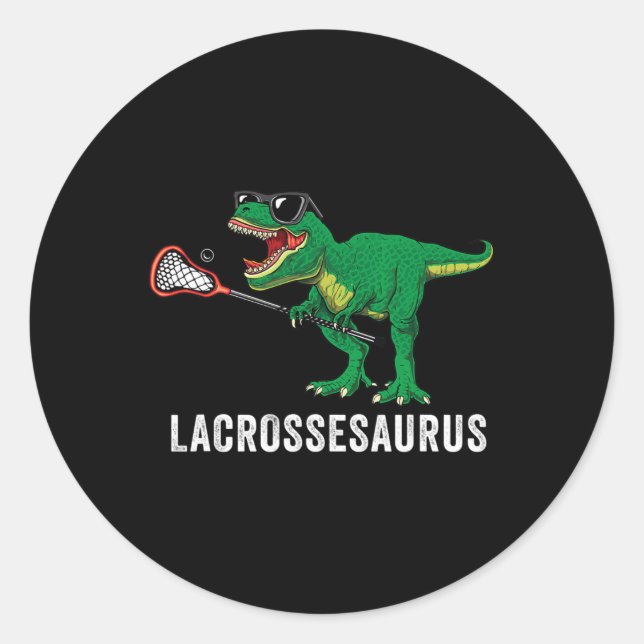 Funny T Rex Lacrosse Dinosaur Lax Boys Lacrosse Te Classic Round Sticker (Front)