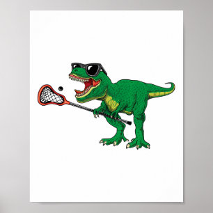 Funny T Rex Lacrosse Dinosaur Lax Boys Lacrosse Te Poster